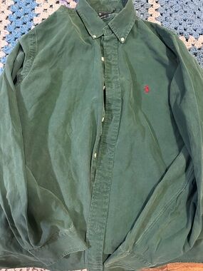 Ralph Lauren Polo Dark Green Button-Down Shirt Jacket with Red Pony